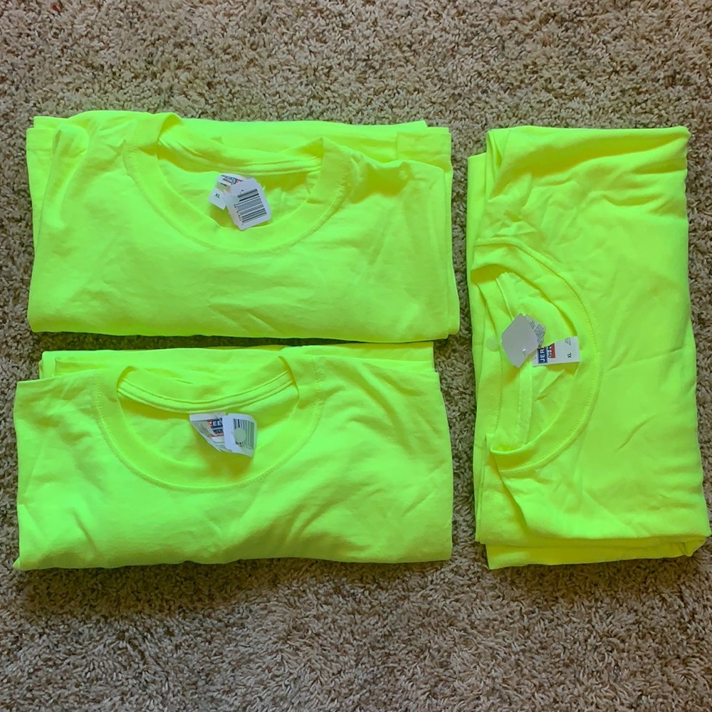 Jerzee Neon Yellow Long Sleeve Work Shirt - pack of 3 - Men XL